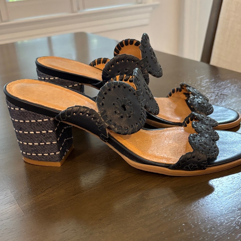 Women’s Jack Rogers Navy Leather Cutout Block Heel Sandals